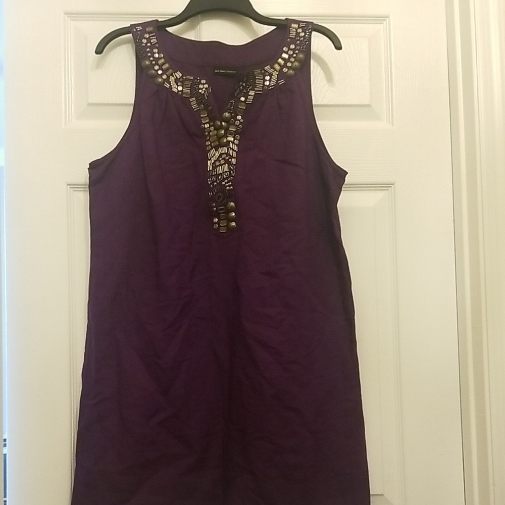 New York & Company Purple Embellished Sleeveless Tunic